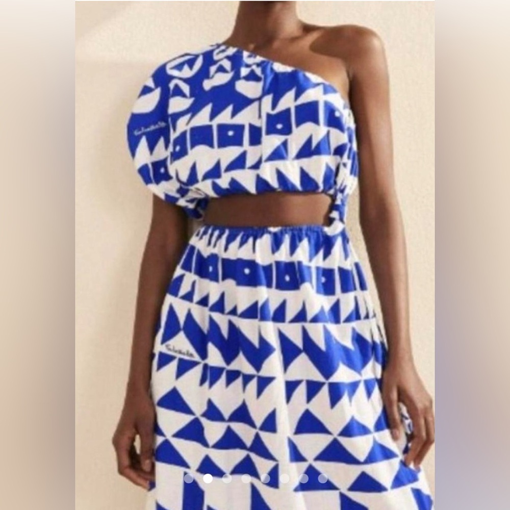 Farm Rio Blue Tiles One Shoulder Maxi Dress J Lo Miami Resort Luxe - Picture 5 of 14